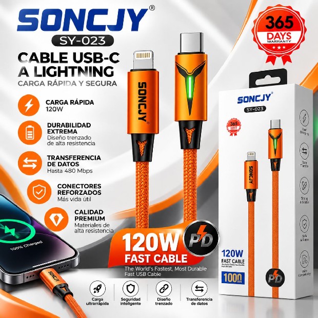 &ua CABLE CARGADOR TIPO C A IPHONE SONCJY 120W (023)